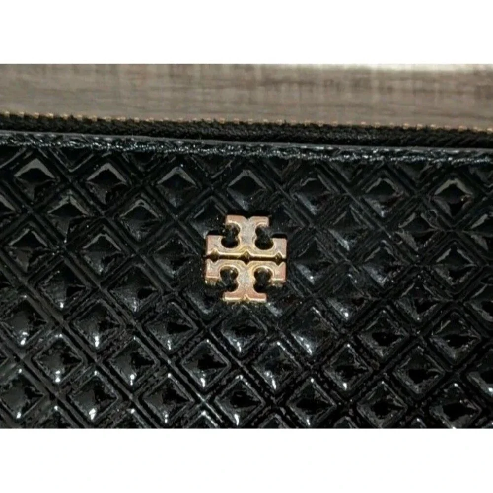 TORY BURCH Marion Party Black Embossed Leather Continental Zip Wallet